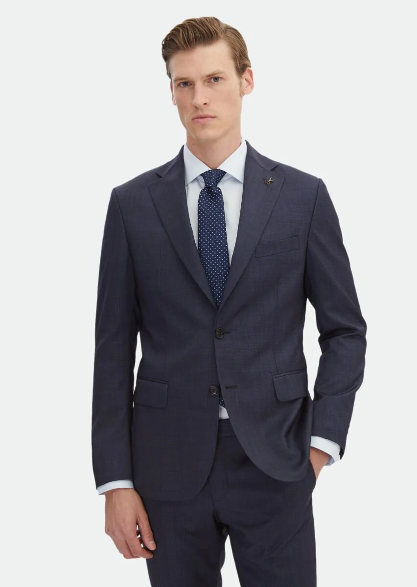Lacivert Düz Zeroweight Slim Fit İpek Karışımlı Takım Elbise - 1
