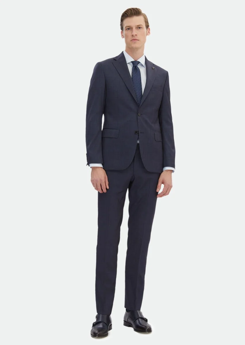Lacivert Düz Zeroweight Slim Fit İpek Karışımlı Takım Elbise - 2