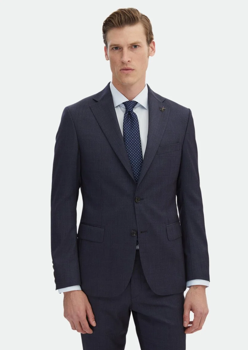 Lacivert Düz Zeroweight Slim Fit İpek Karışımlı Takım Elbise - 3