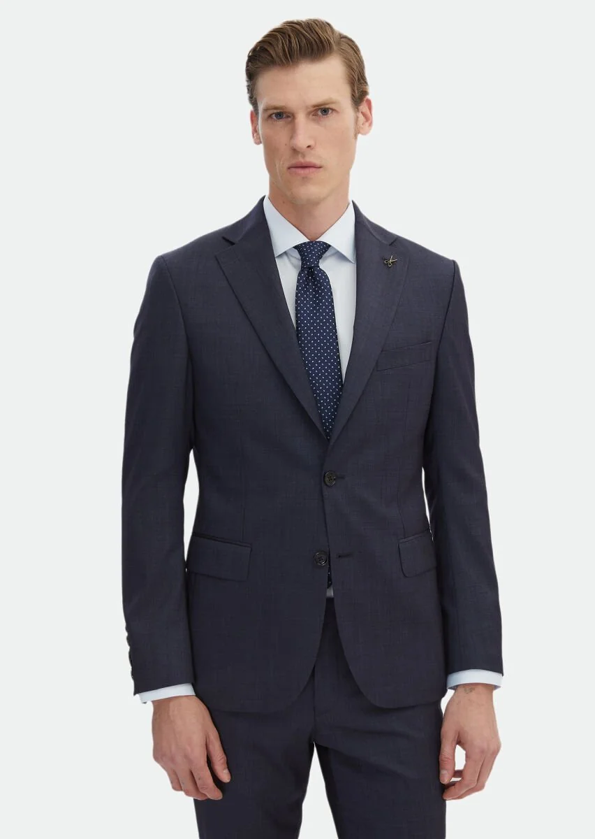 Lacivert Düz Zeroweight Slim Fit İpek Karışımlı Takım Elbise - 3