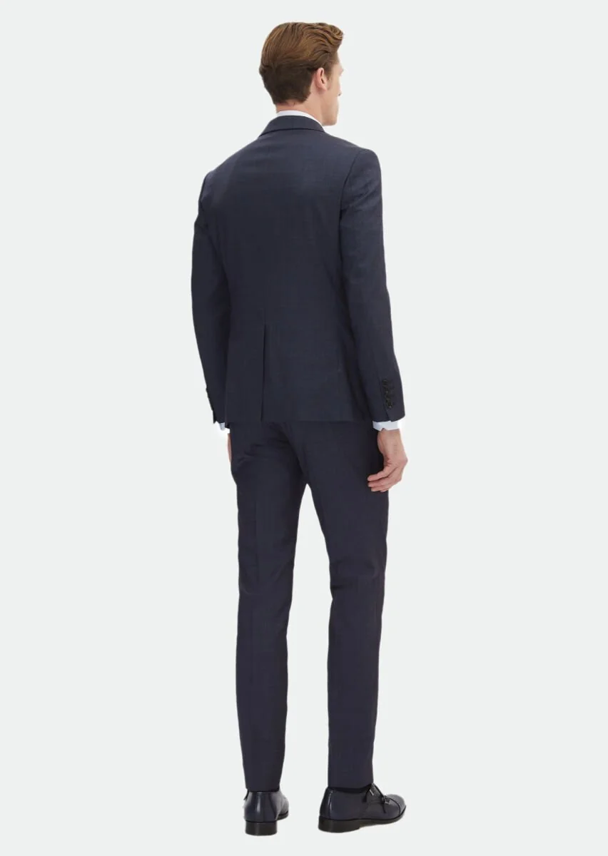 Lacivert Düz Zeroweight Slim Fit İpek Karışımlı Takım Elbise - 6