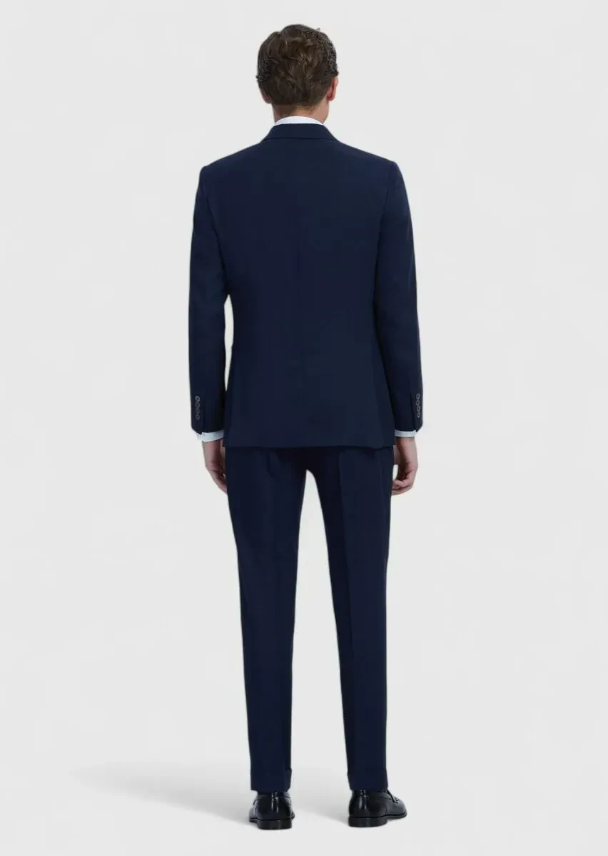 Lacivert Düz Zeroweight Slim Fit Yün Karışımlı Takım Elbise - 8