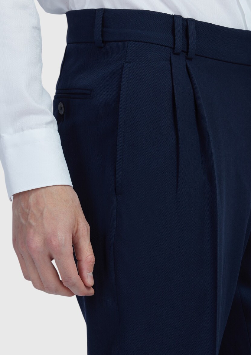 Lacivert Düz Zeroweight Slim Fit Yün Karışımlı Takım Elbise - 6