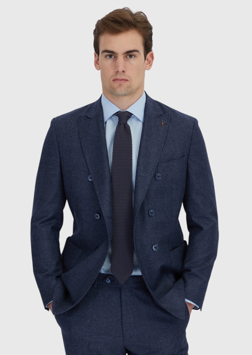 Lacivert Düz Zeroweight Slim Fit Yün Karışımlı Takım Elbise - RAMSEY