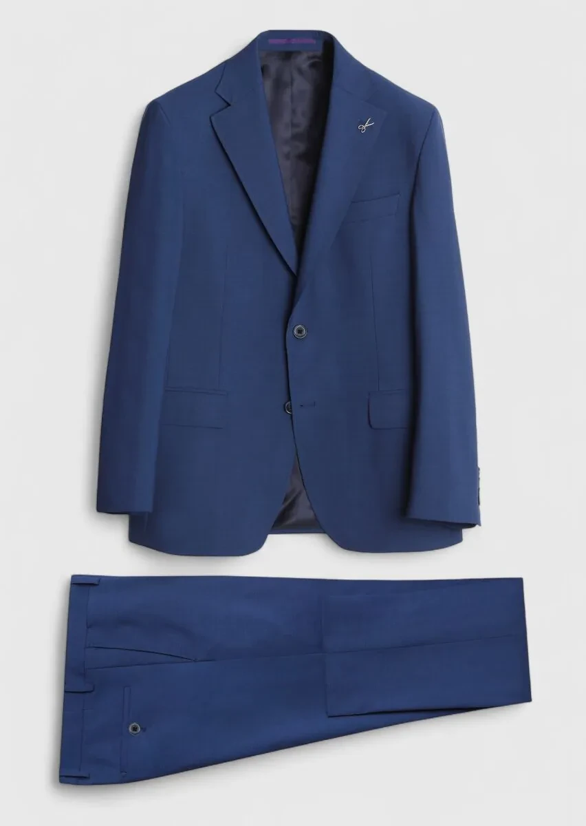 Lacivert Düz Zeroweight Slim Fit Yün Karışımlı Takım Elbise - 1