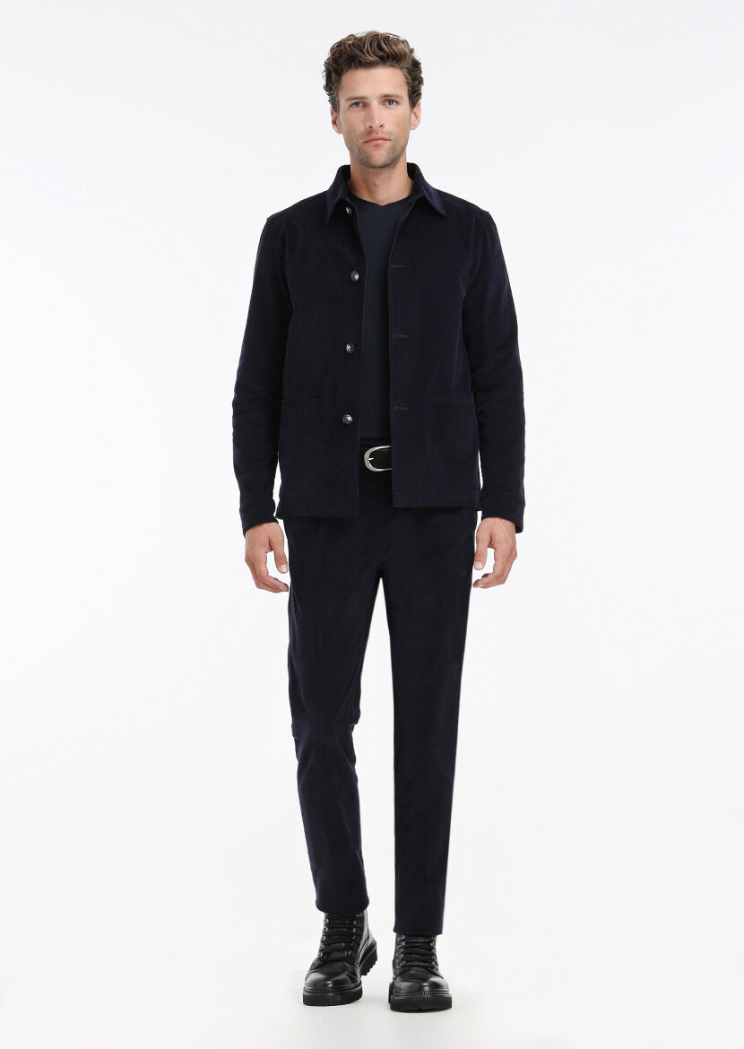 Lacivert Fitilli Comfort Fit Pamuk Karışımlı Takım Elbise - RAMSEY