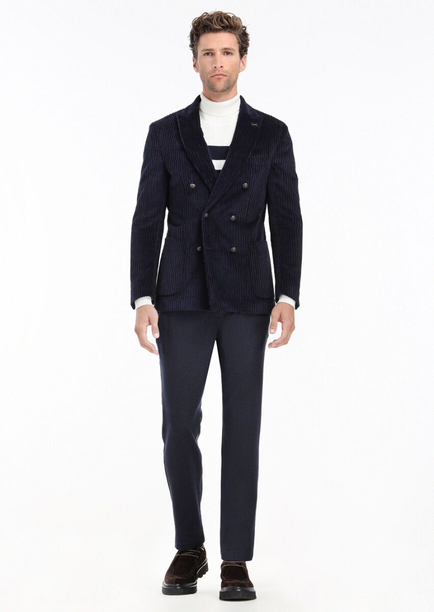 Lacivert Fitilli Shirt Shoulder Slim Fit %100 Pamuk Ceket - 1