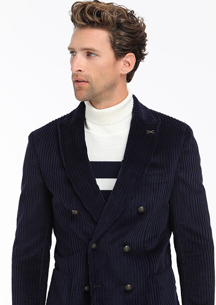 Lacivert Fitilli Shirt Shoulder Slim Fit %100 Pamuk Ceket - 3