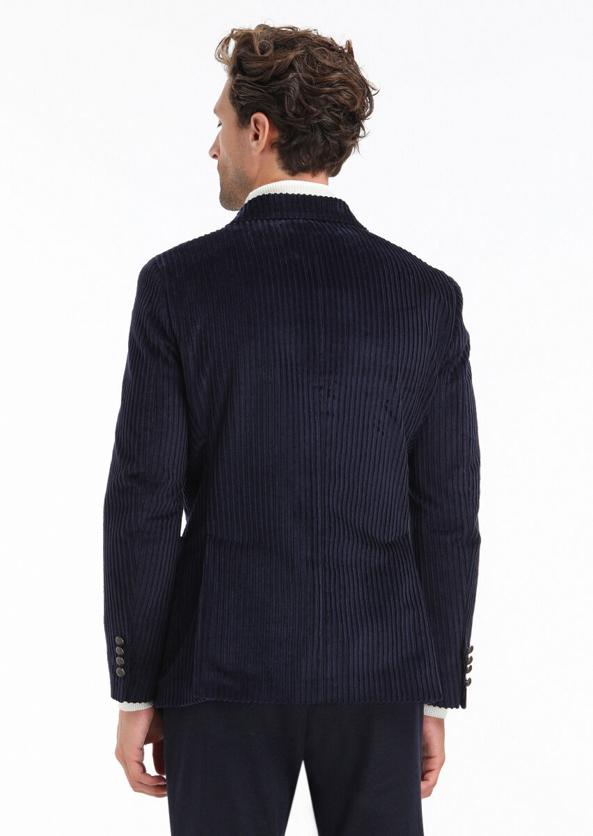 Lacivert Fitilli Shirt Shoulder Slim Fit %100 Pamuk Ceket - 6