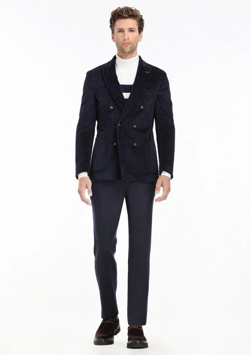 Lacivert Fitilli Shirt Shoulder Slim Fit %100 Pamuk Ceket - 1