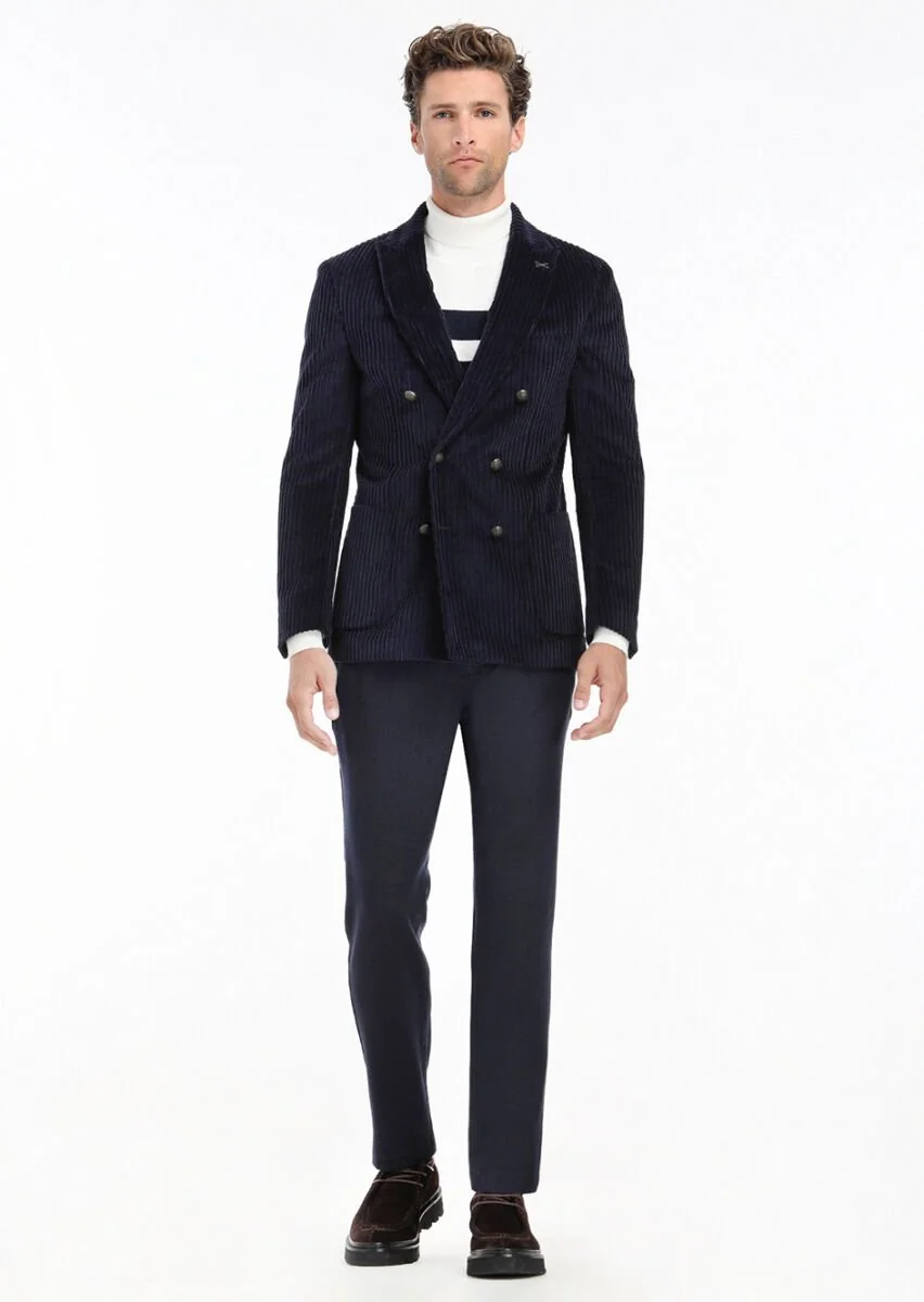 Lacivert Fitilli Shirt Shoulder Slim Fit %100 Pamuk Ceket - 1