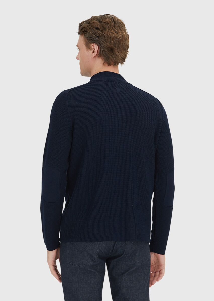 Lacivert Hakim Yaka Prinç Örgü Yün Karışımlı Hırka - 4