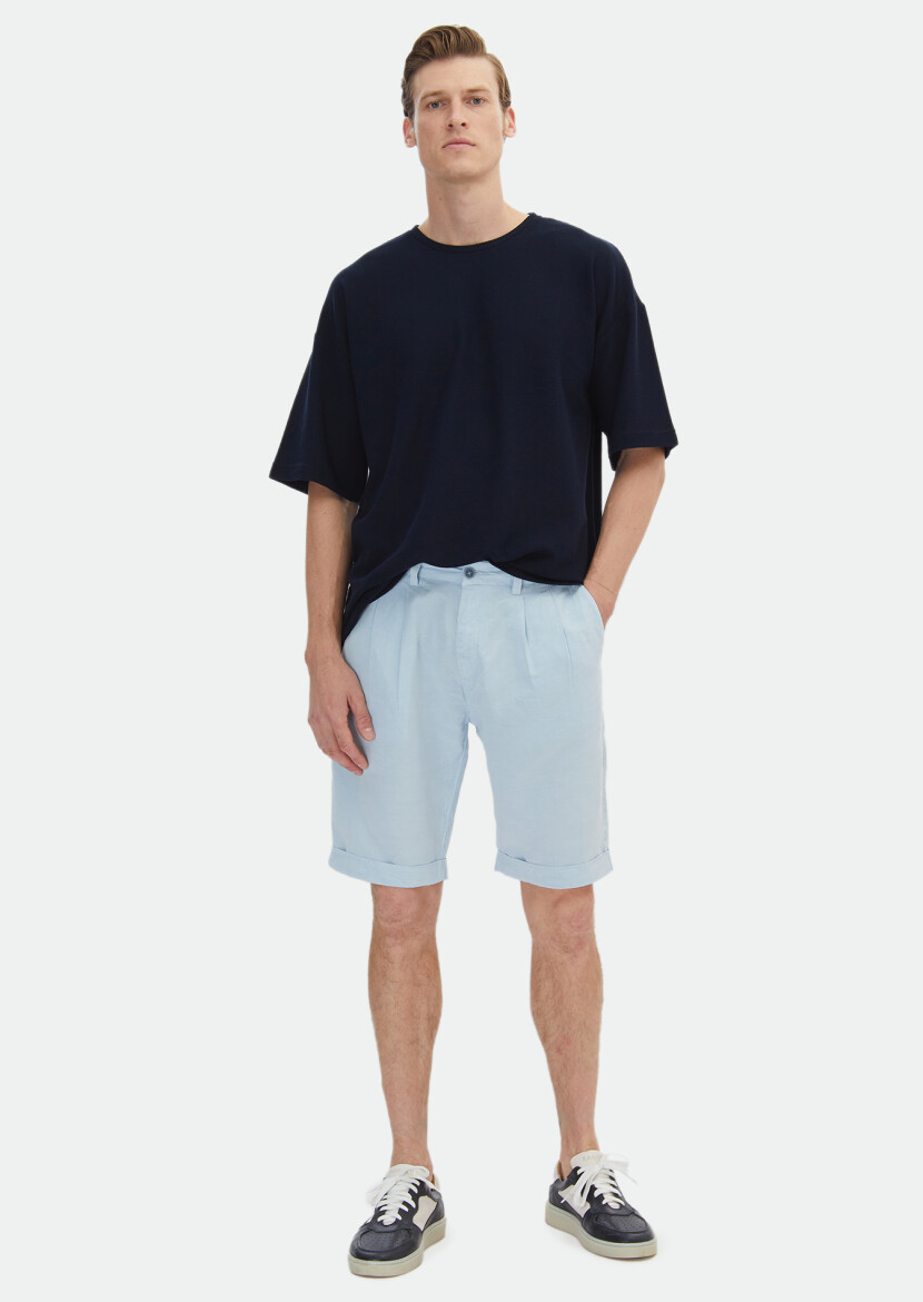 Lacivert Jakarlı Bisiklet Yaka %100 Pamuk T-Shirt 