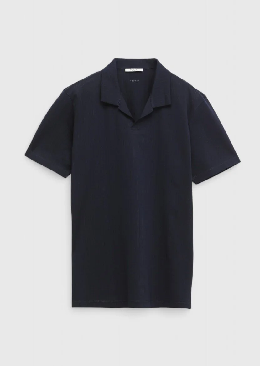 Lacivert Jakarlı Polo Yaka %100 Pamuk T-Shirt 
