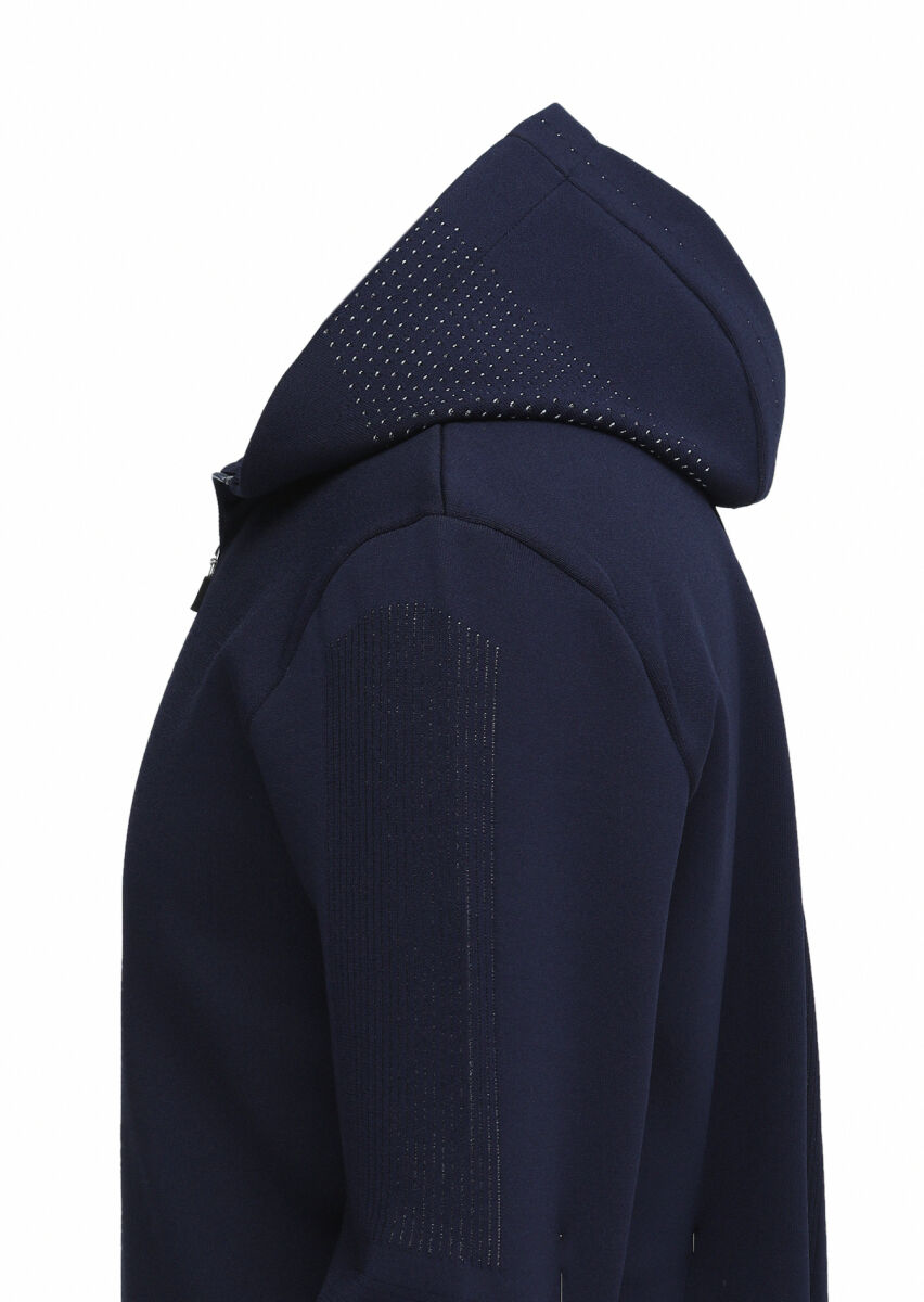 Lacivert Jakarlı Yün Karışımlı Hırka - 3
