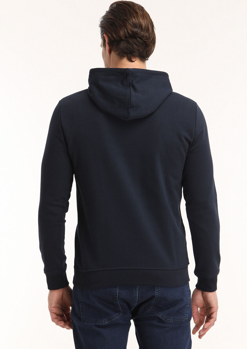 Lacivert Kapüşonlu Baskılı Sweatshırt - 4