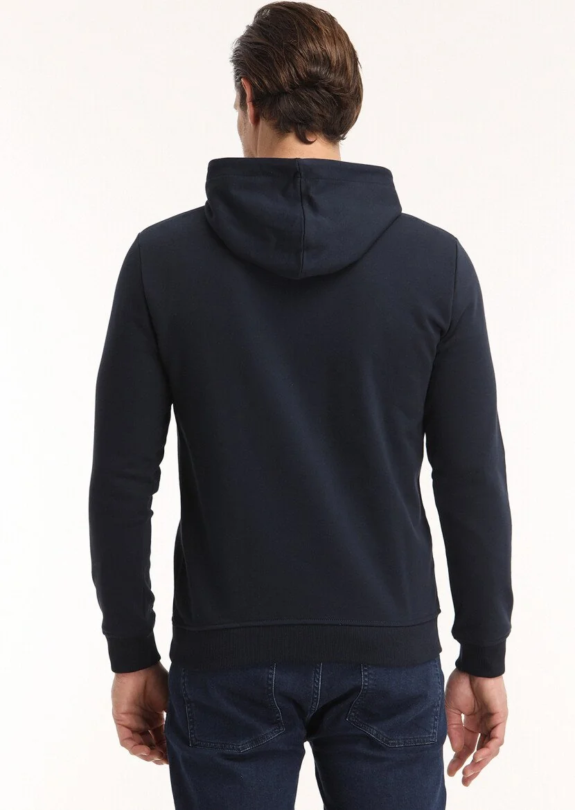Lacivert Kapüşonlu Baskılı Sweatshırt - 4
