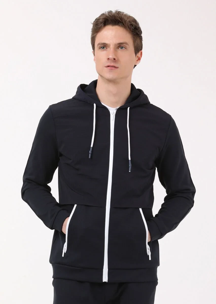 Lacivert Kapüşonlu Düz Sweatshırt - 2