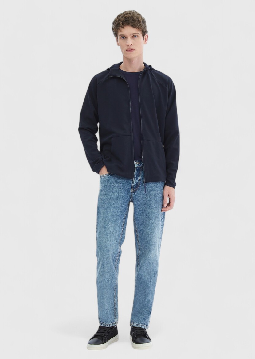 Lacivert Kapüşonlu Düz Sweatshırt - RAMSEY