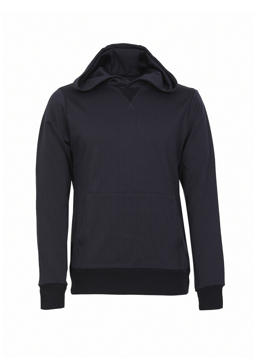 Lacivert Kapüşonlu Jakarlı Sweatshırt - 5
