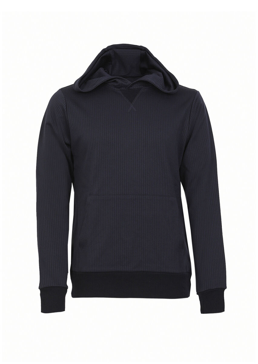 Lacivert Kapüşonlu Jakarlı Sweatshırt - 5