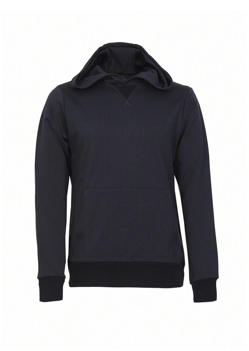 Lacivert Kapüşonlu Jakarlı Sweatshırt - 5
