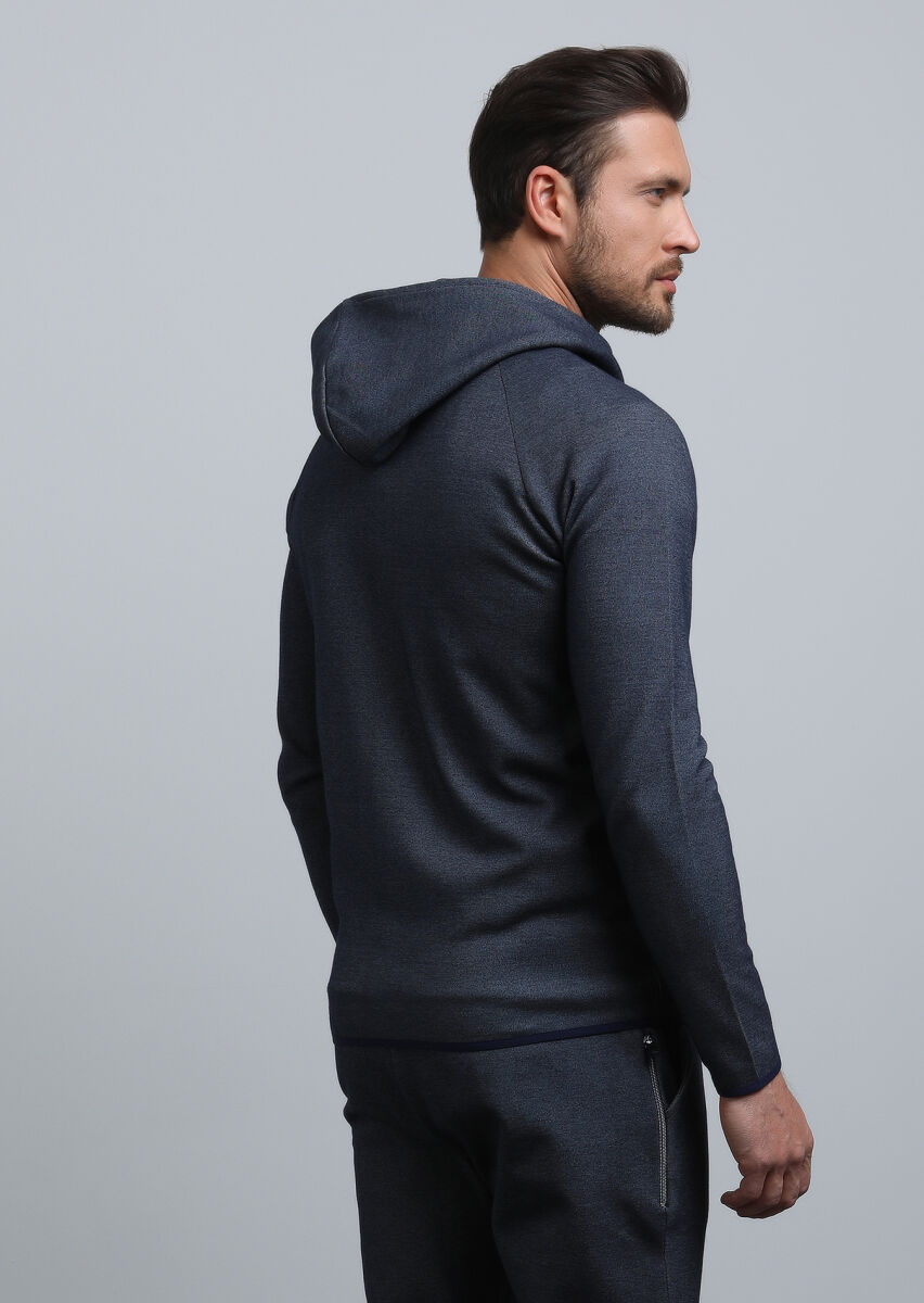 Lacivert Kapüşonlu Sweatshırt - 5