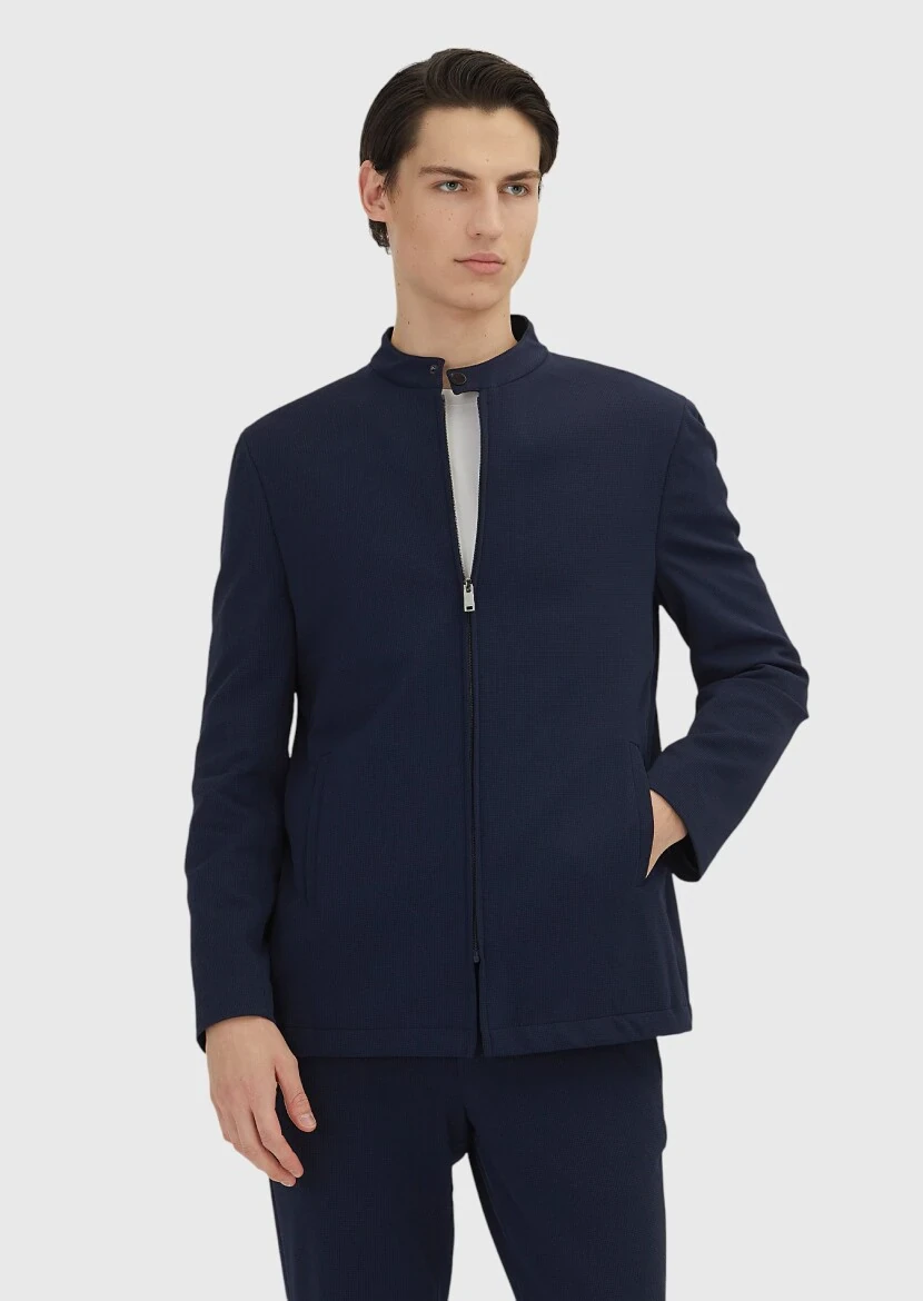 Lacivert Kareli Comfort Fit Örme Takım Elbise - 4