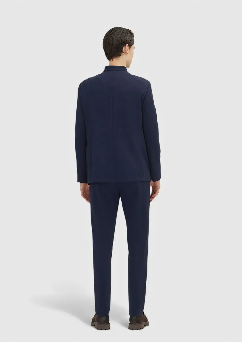 Lacivert Kareli Comfort Fit Örme Takım Elbise - 8