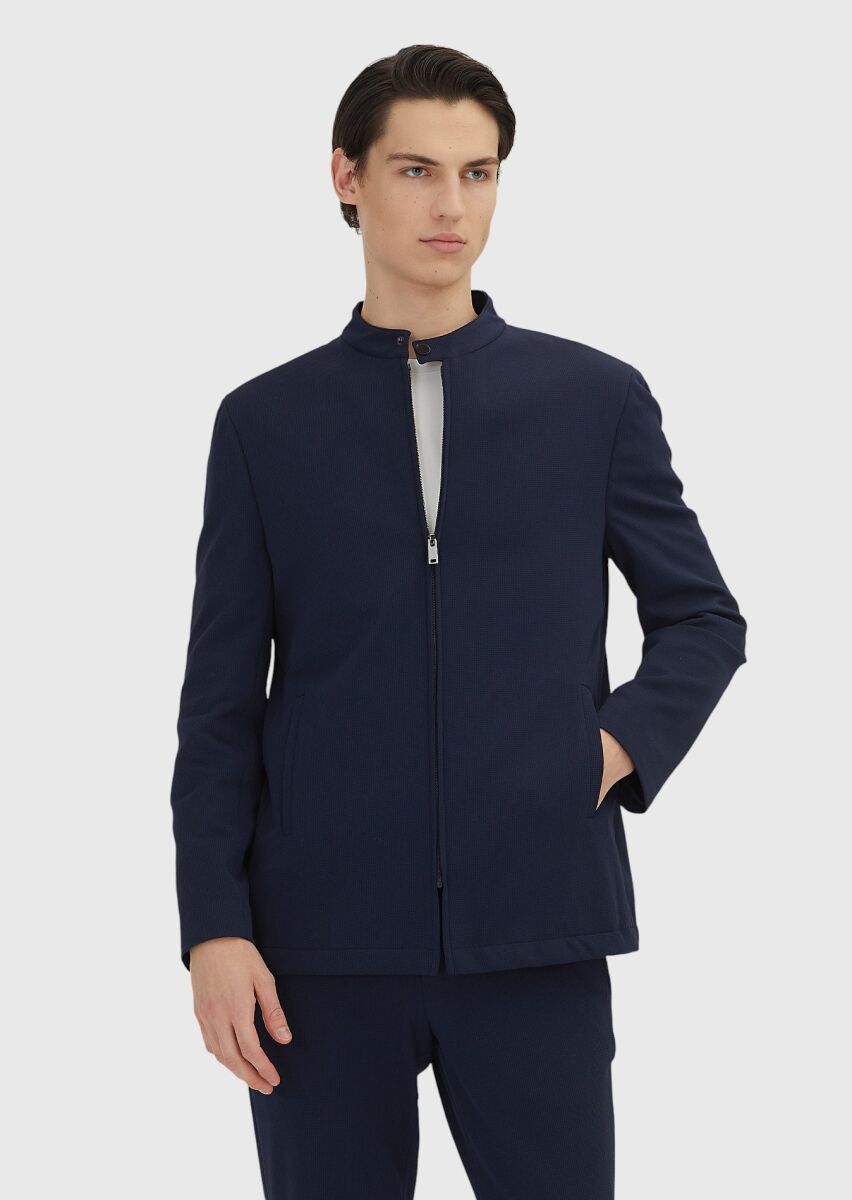 Lacivert Kareli Comfort Fit Örme Takım Elbise - 4