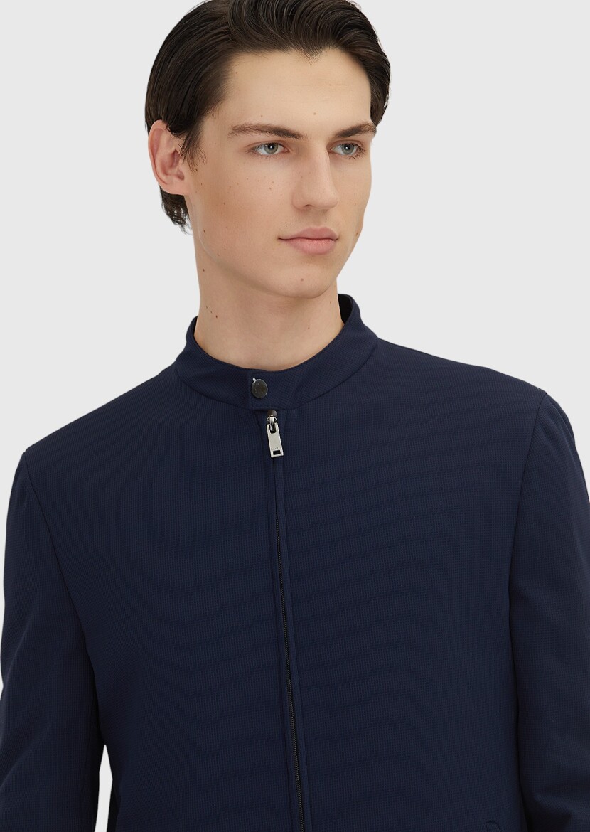 Lacivert Kareli Comfort Fit Örme Takım Elbise - 5