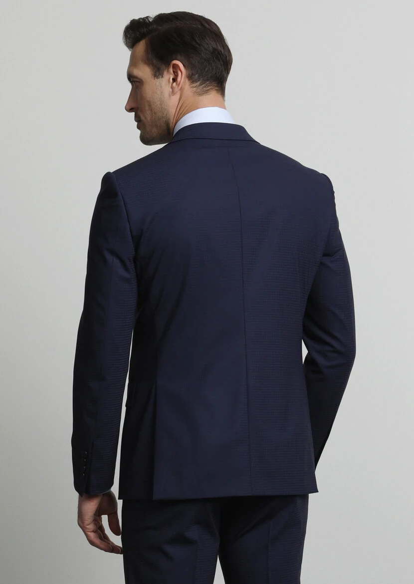 Lacivert Kareli Modern Fit Yün Karışımlı Takım Elbise - 4