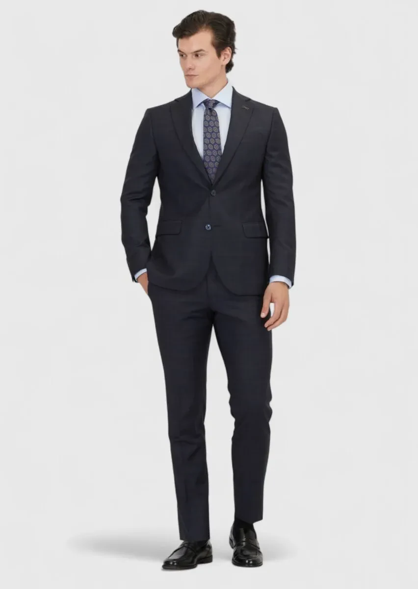 Lacivert Kareli Modern Fit Yün Karışımlı Takım Elbise - 2