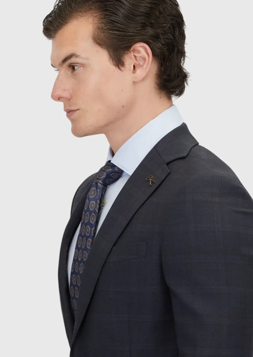 Lacivert Kareli Modern Fit Yün Karışımlı Takım Elbise - 4