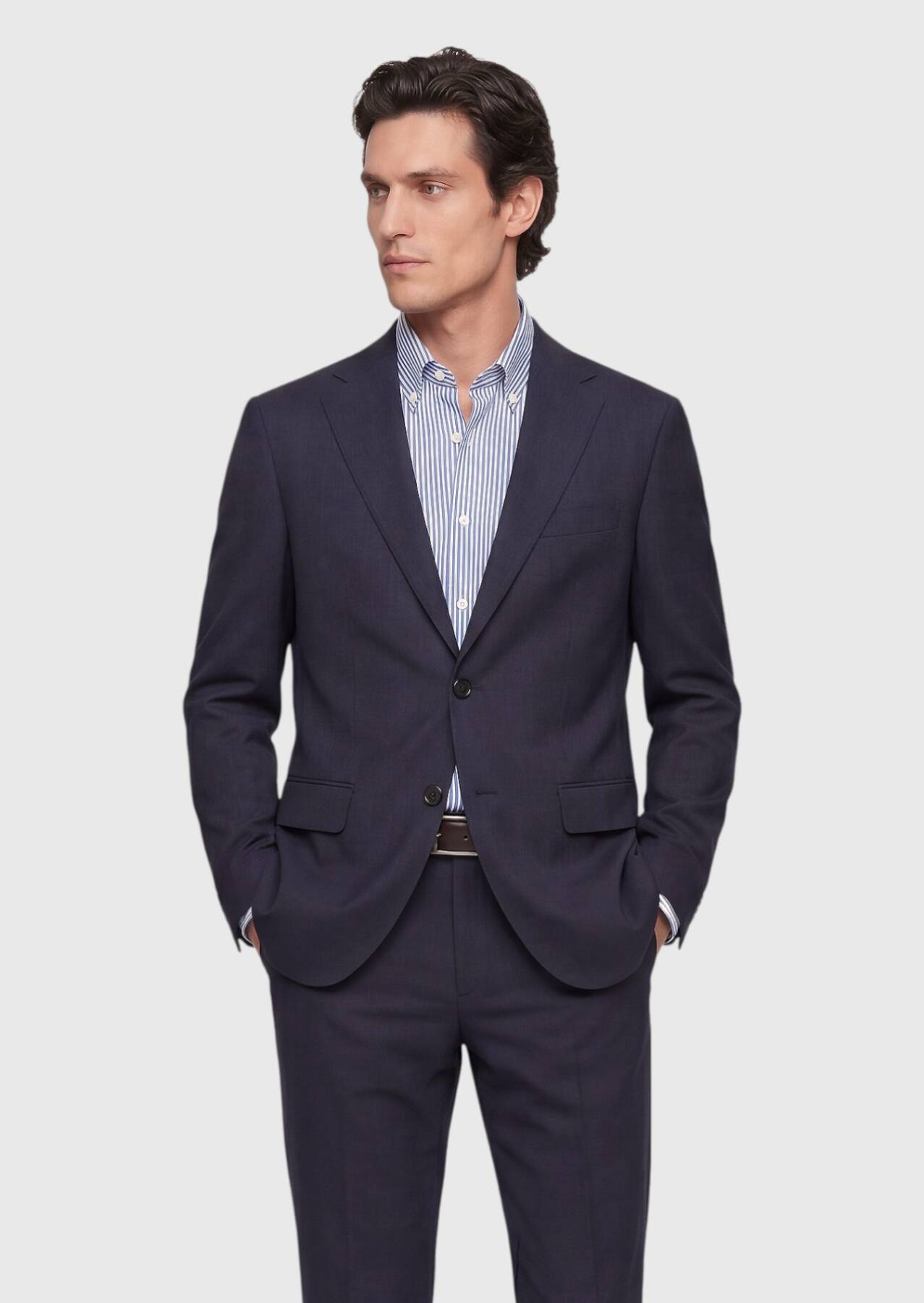 Lacivert Kareli Regular Fit %100 Yün Takım Elbise