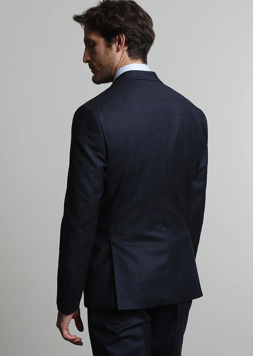 Lacivert Kareli Zeroweight Slim Fit %100 Yün Takım Elbise - 4