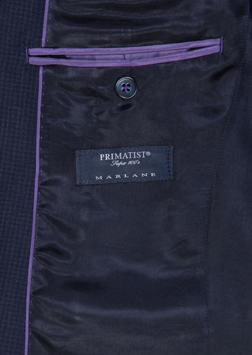 Lacivert Kareli Zeroweight Slim Fit %100 Yün Takım Elbise - 8