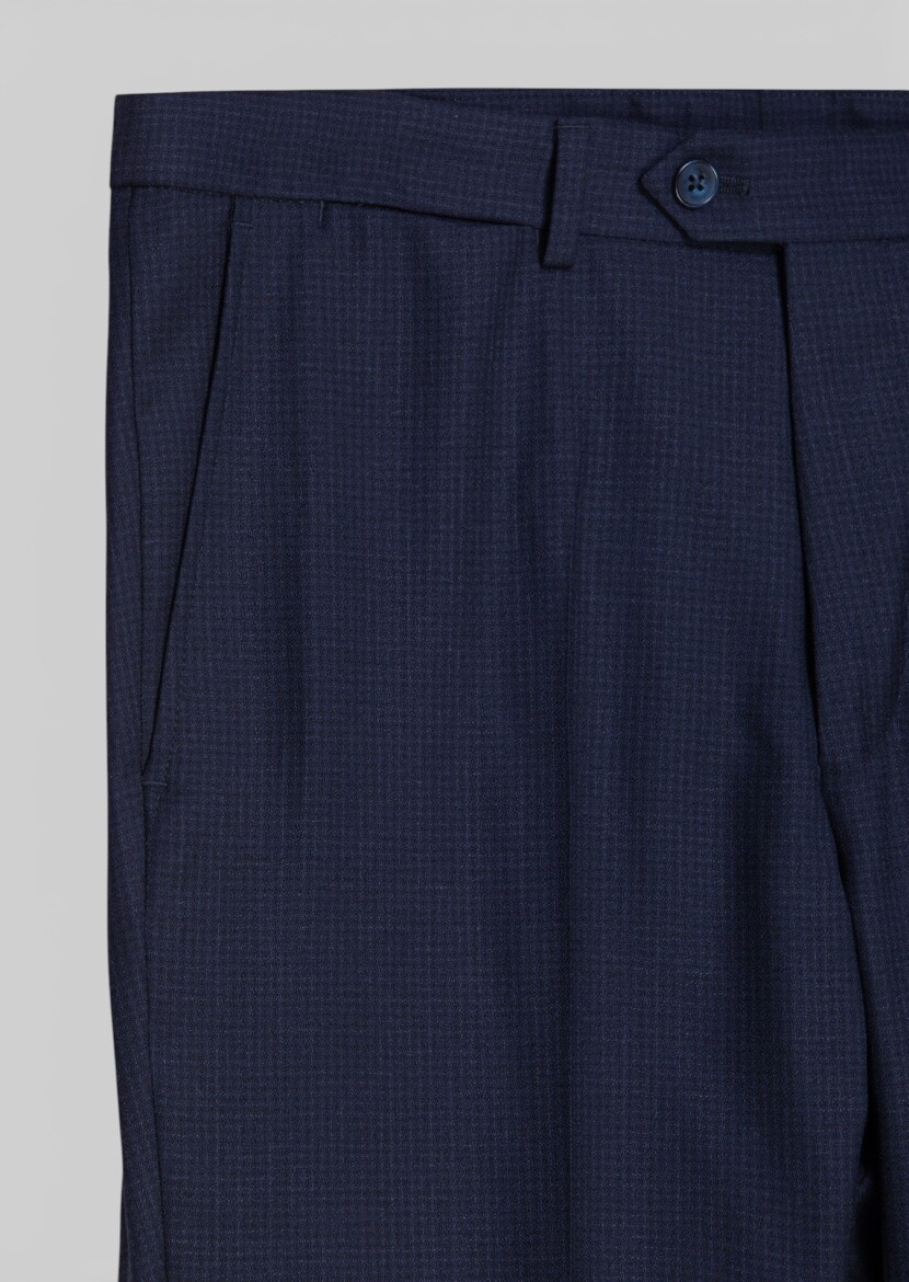 Lacivert Kareli Zeroweight Slim Fit %100 Yün Takım Elbise - 10