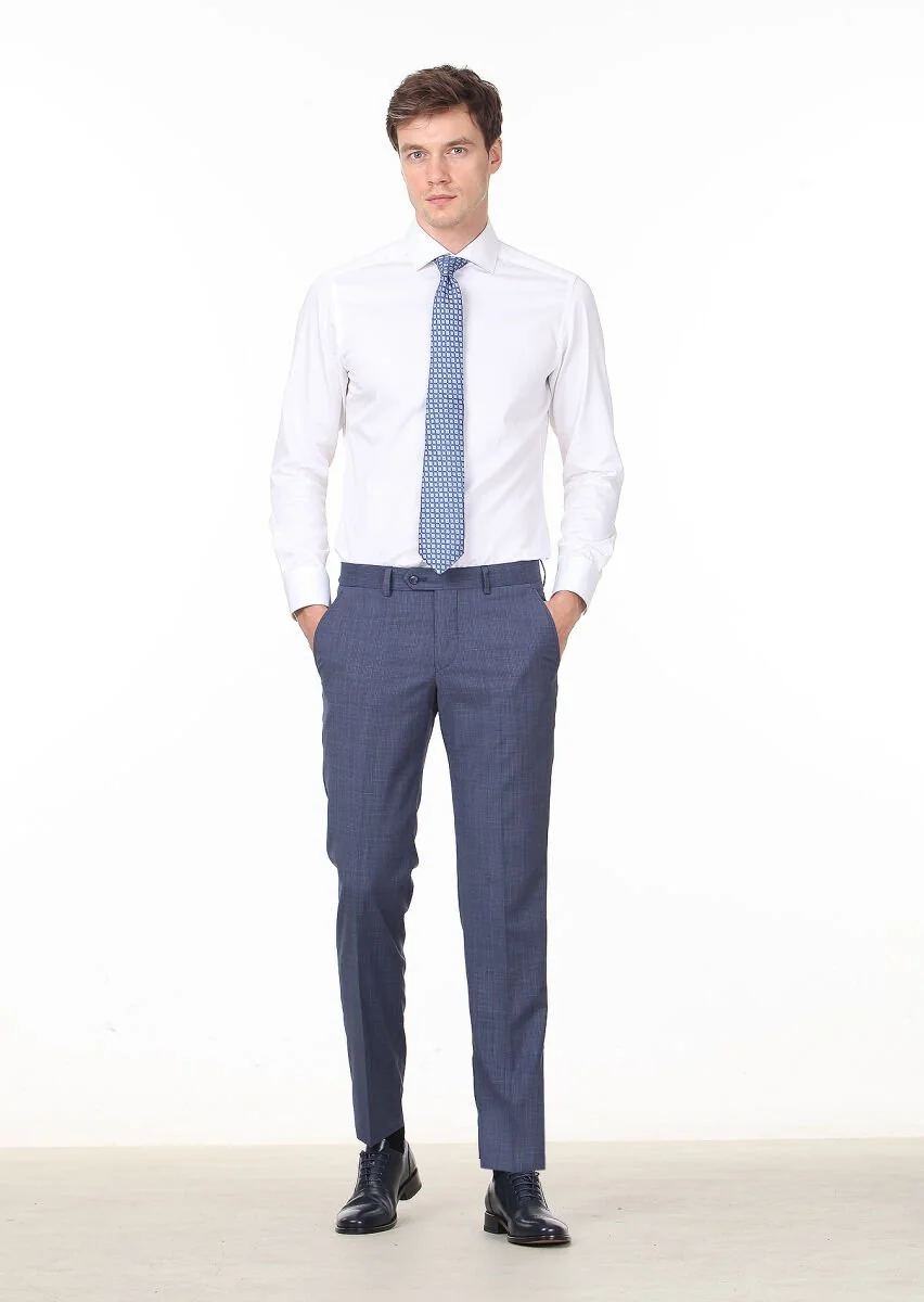 Lacivert Kumaş Modern Fit Klasik %100 Yün Pantolon - 1