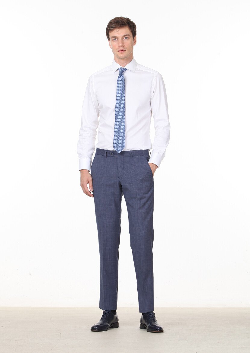 Lacivert Kumaş Modern Fit Klasik %100 Yün Pantolon 