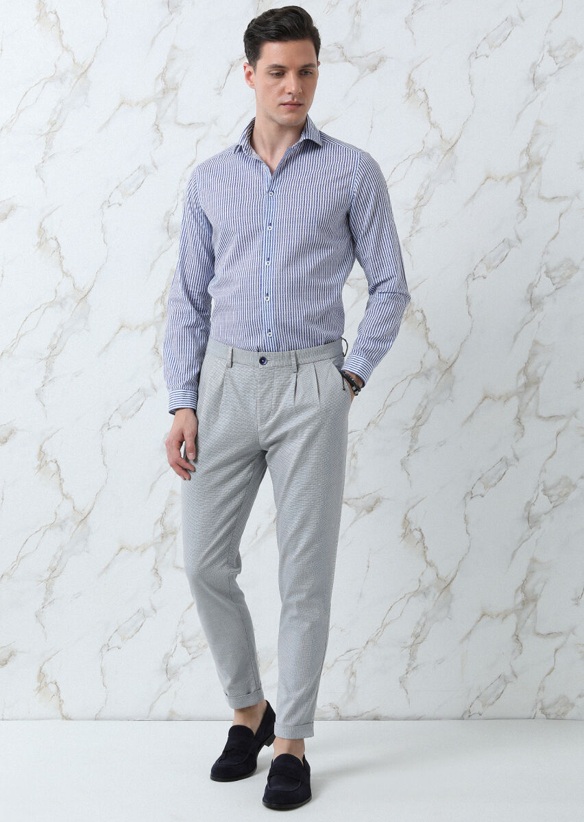 Lacivert Mikro Dokuma Carrot Fit Smart Casual Pamuk Karışımlı Pantolon - 4