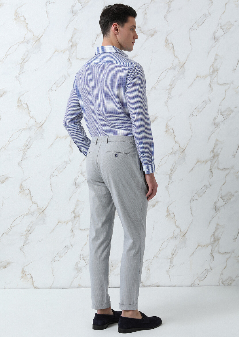 Lacivert Mikro Dokuma Carrot Fit Smart Casual Pamuk Karışımlı Pantolon - 5