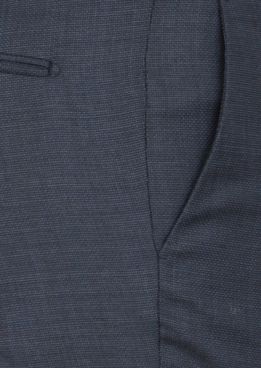 Lacivert Mikro Dokuma Modern Fit Klasik %100 Yün Pantolon - 3