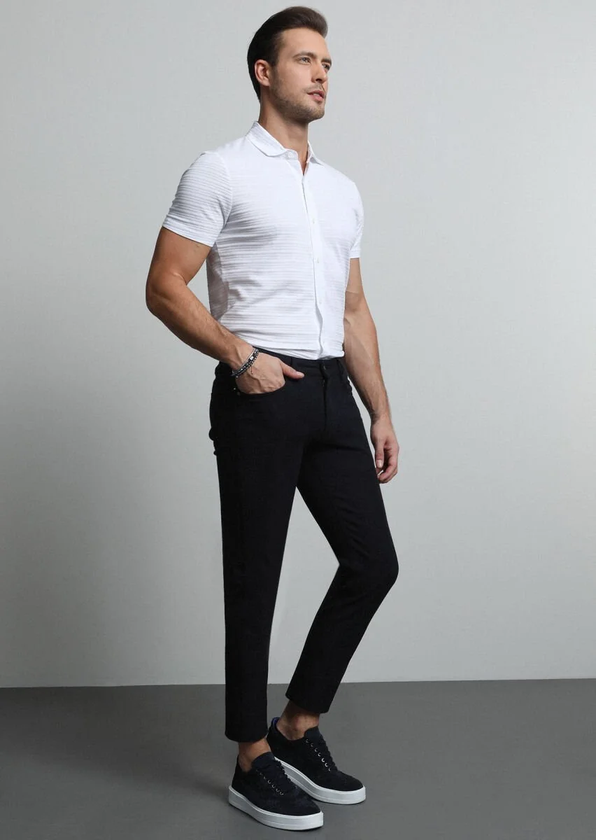 Lacivert Mikro Dokuma Slim Fit Casual Pamuk Karışımlı Pantolon - 2