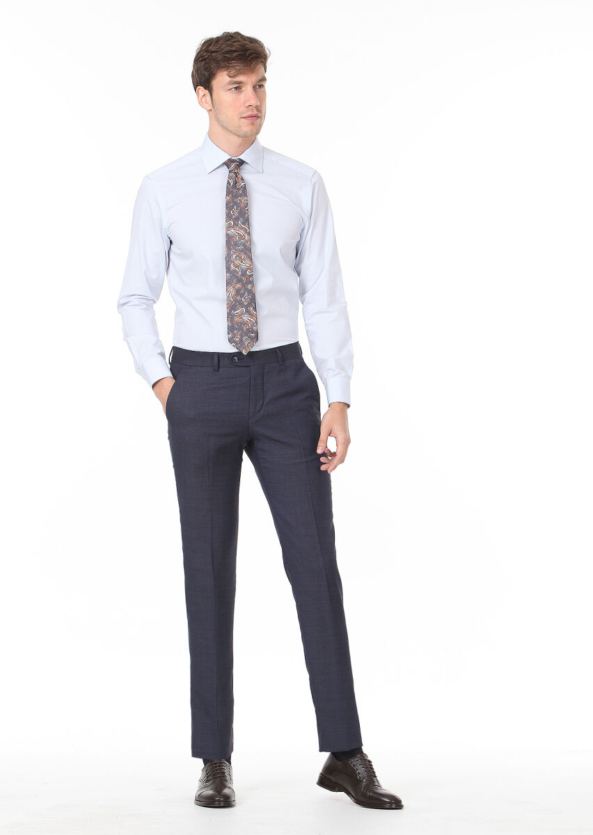 Lacivert Mikro Kumaş Modern Fit Klasik %100 Yün Pantolon - 2