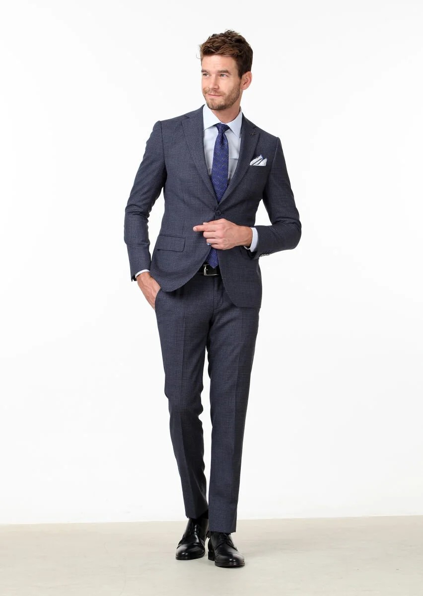 Lacivert Mikro Modern Fit %100 Yün Takım Elbise - 1