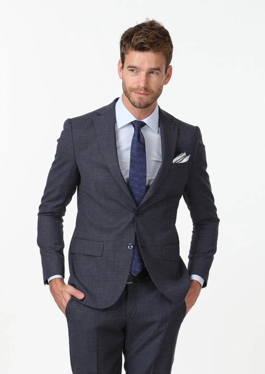 Lacivert Mikro Modern Fit %100 Yün Takım Elbise - 4