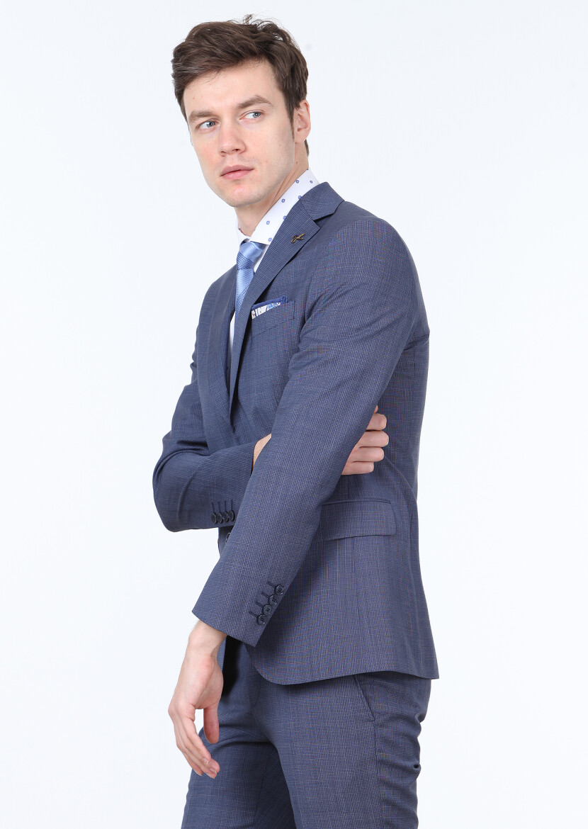 Lacivert Mikro Modern Fit %100 Yün Takım Elbise - 3