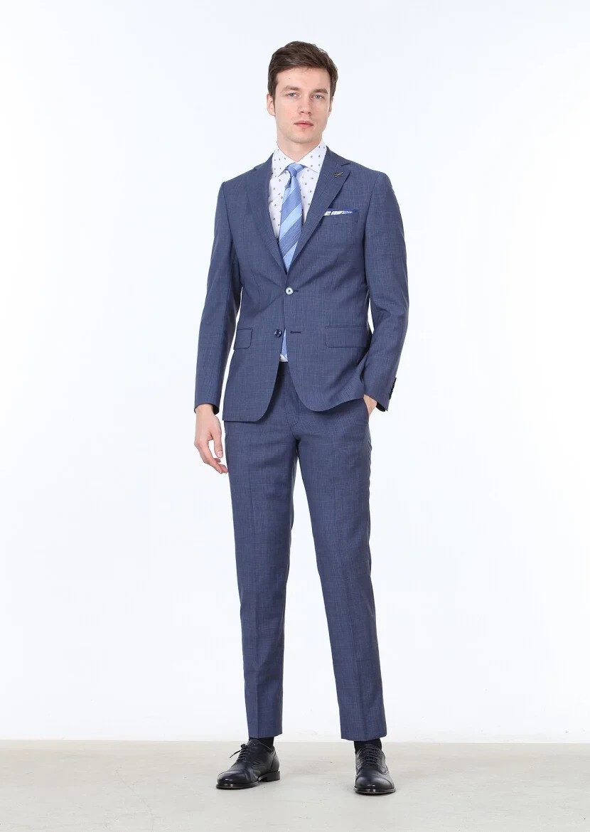 Lacivert Mikro Modern Fit %100 Yün Takım Elbise - 1