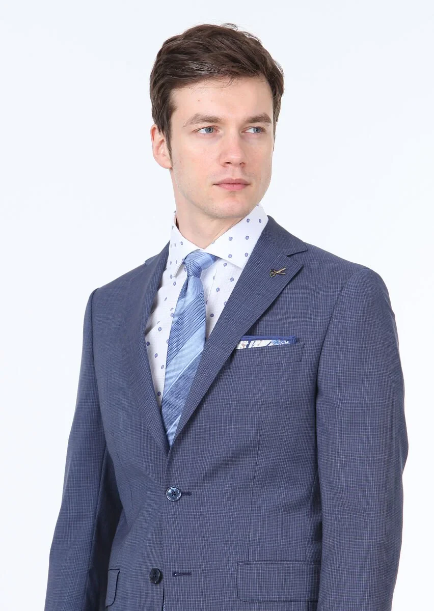 Lacivert Mikro Modern Fit %100 Yün Takım Elbise - 2